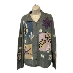 Northcrest Holiday Ugly Sweater Womens Cardigan Sweater XL Knit Gray Embroidered